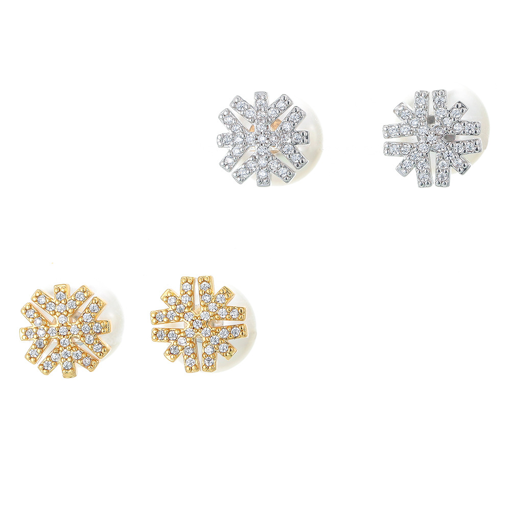 Korean Snowflake Micro-inlaid Copper Earrings display picture 1