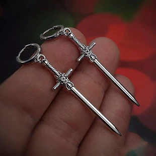 Серьги готический меч свисающие, Gothic AQ-5189, 8.8×6.8 см, легковесные 0.01 кг