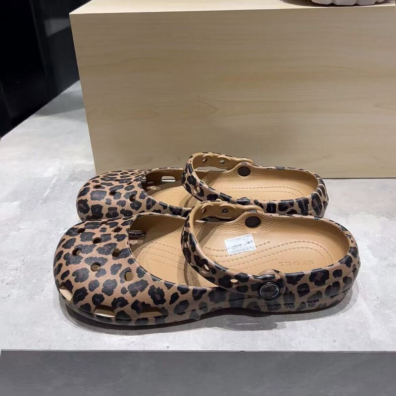 Croos Ballet Clogs for Women, New Summer Style, Thick-Soled Ballet Leopard Print Shoes, Closed-Toe Sandals, Beach Shoes Wholesale