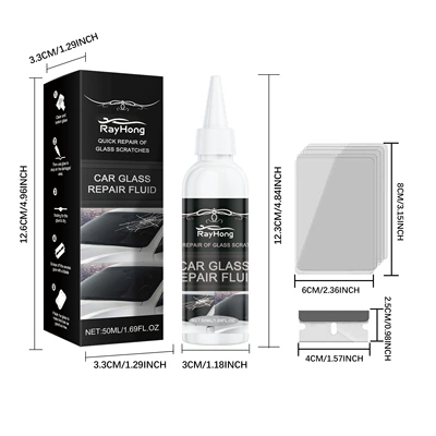 RAYHONG Car Glass Repair Glue Glass Nano Repair Liquid for Quick Crack Repair Glass Repair Glue (Auto glass repair liquid) - 50ml-1-blade-5-curing-films
