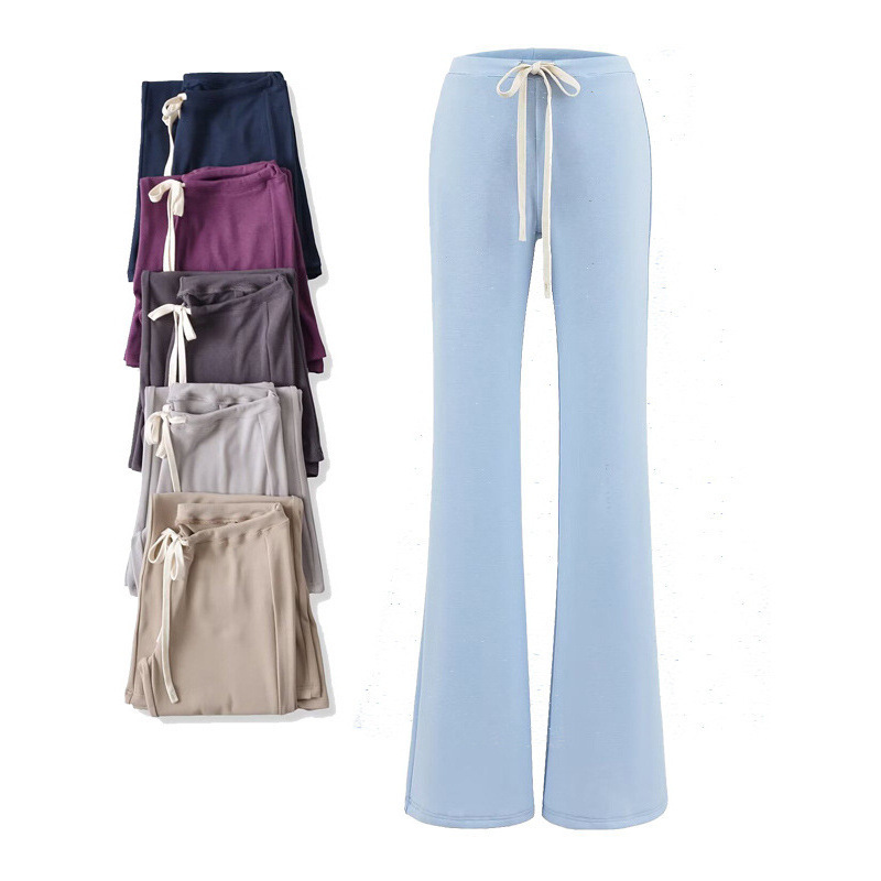 Spring and summer 2025 elastic waist lace-up tight slim slim casual trousers solid color lazy sports leisure yoga pants