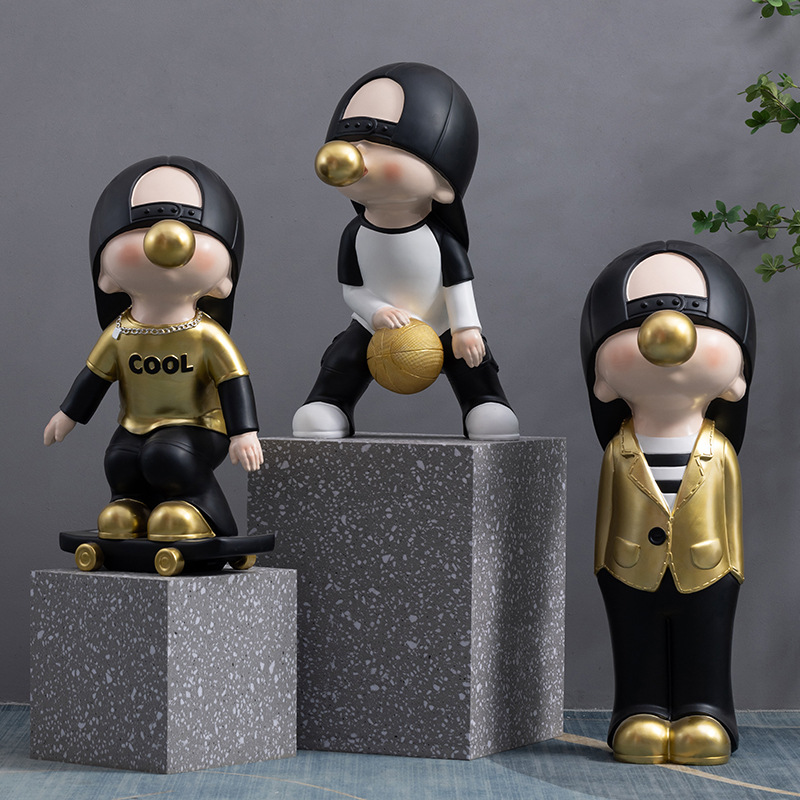 Large Hip-Hop Character Ornaments Living Room TV Cabinet Hallway Entrance Sofa Beside Large Sculpture Decoration Sports Style
