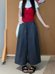 日系阔腿裤女2026夏季新品薄款垂感宽松高腰休闲小个子九分气球裤