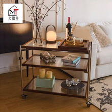 沙发柜茶边几置物架桌子长虹玻璃小推餐车家用客厅滑轮复古风茶几
