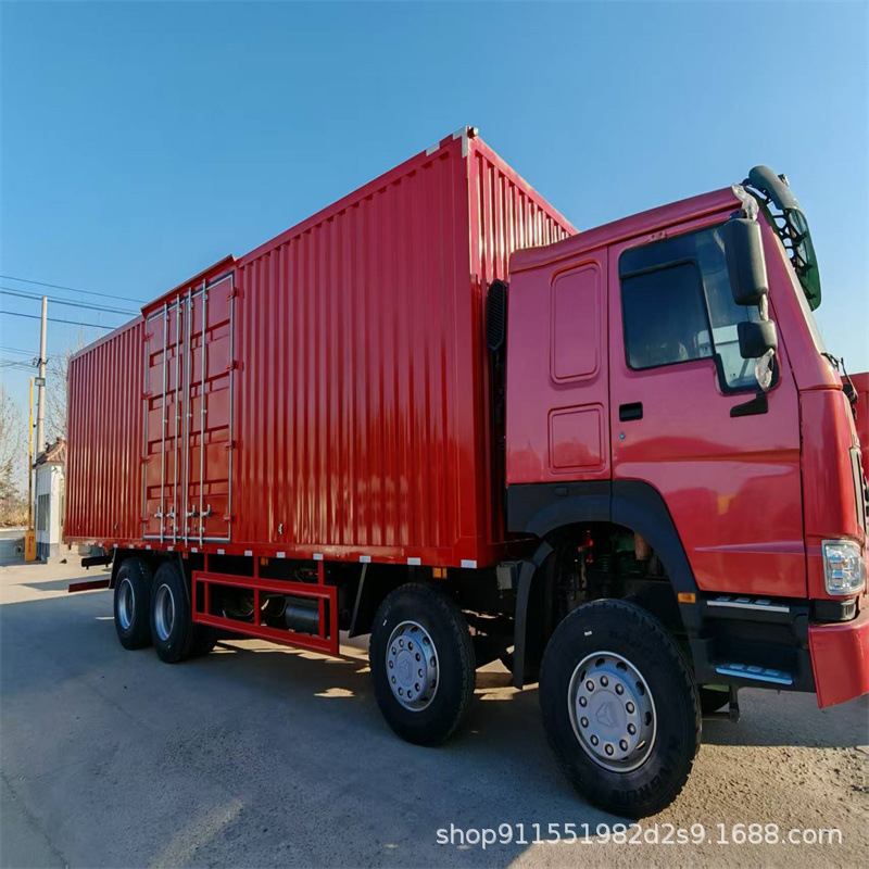 出口非洲豪沃371马力集装箱 后八轮冷藏货车 右驾驶舱集装箱运输