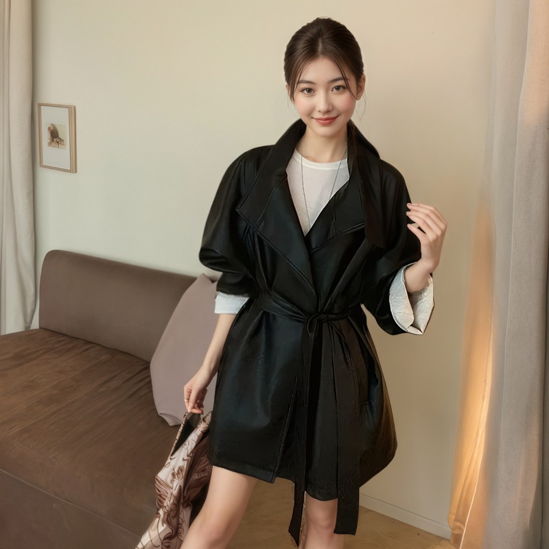 PU皮风衣外套女2025秋冬新款韩版设计感宽松显瘦休闲气质皮衣|undefined