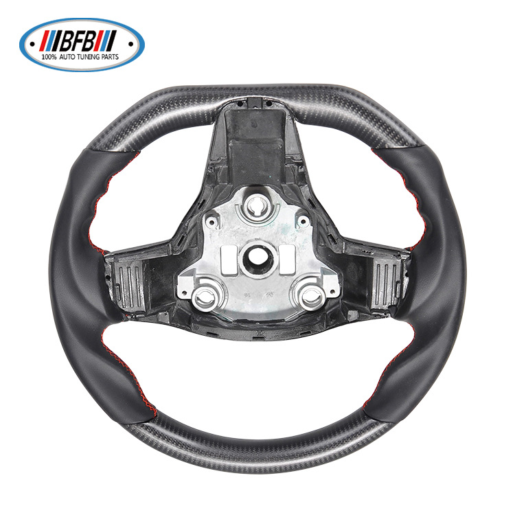 100% Real Carbon Fiber Matte Black Steering Wheel with Red Stitching - For Tesla Model 3 Y