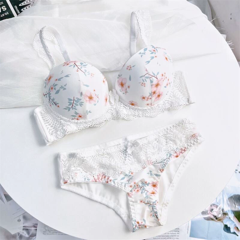 Cute teen girl bra, sexy set, push up bra, lace underwear, floral print, plus size