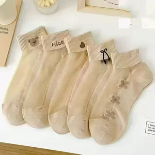 一体机夏季薄款女士水晶船袜无骨短筒运动隐形棉底玻璃丝袜字母女