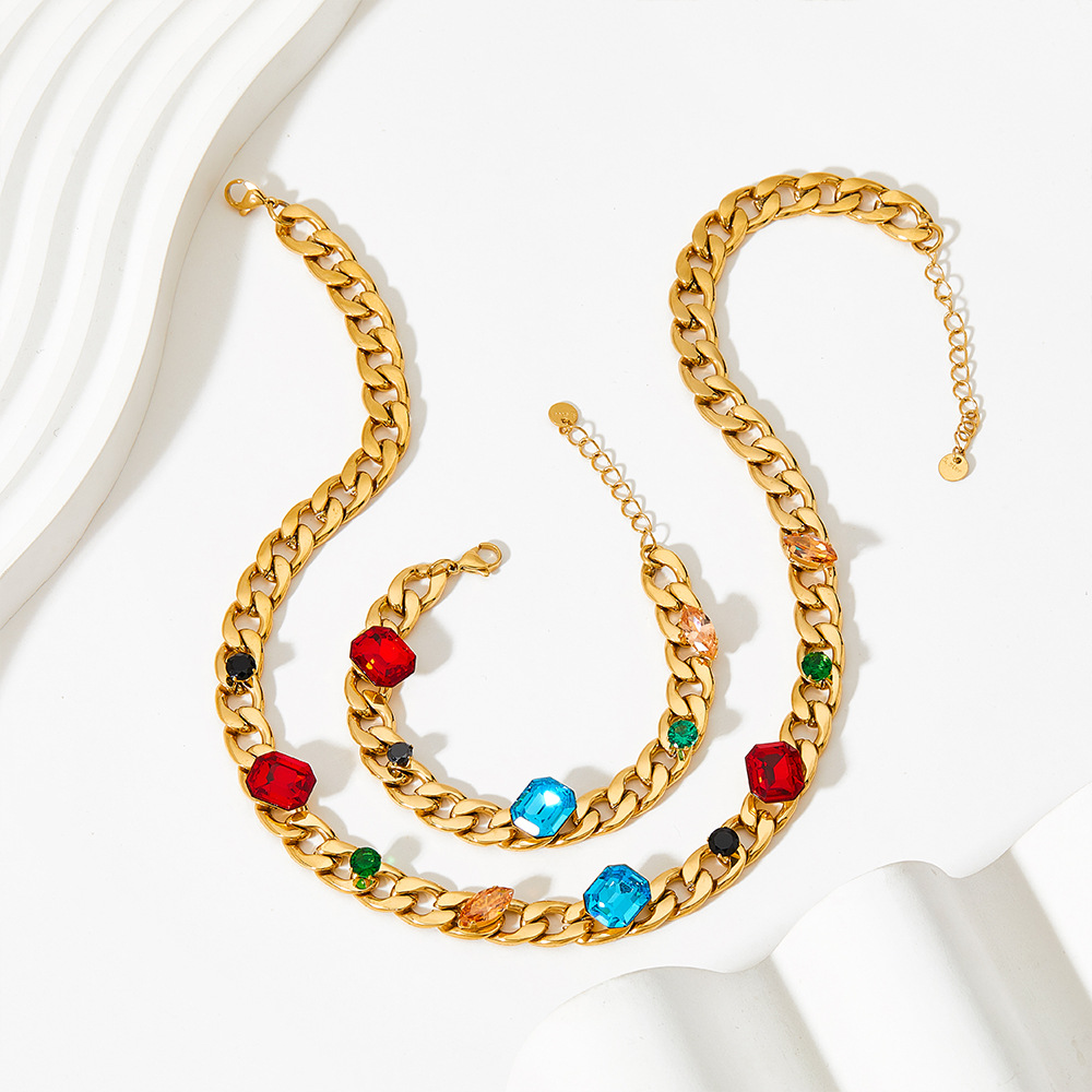 Fashion Geometric Stainless Steel Rhinestones Bracelets Necklace 1 Piece