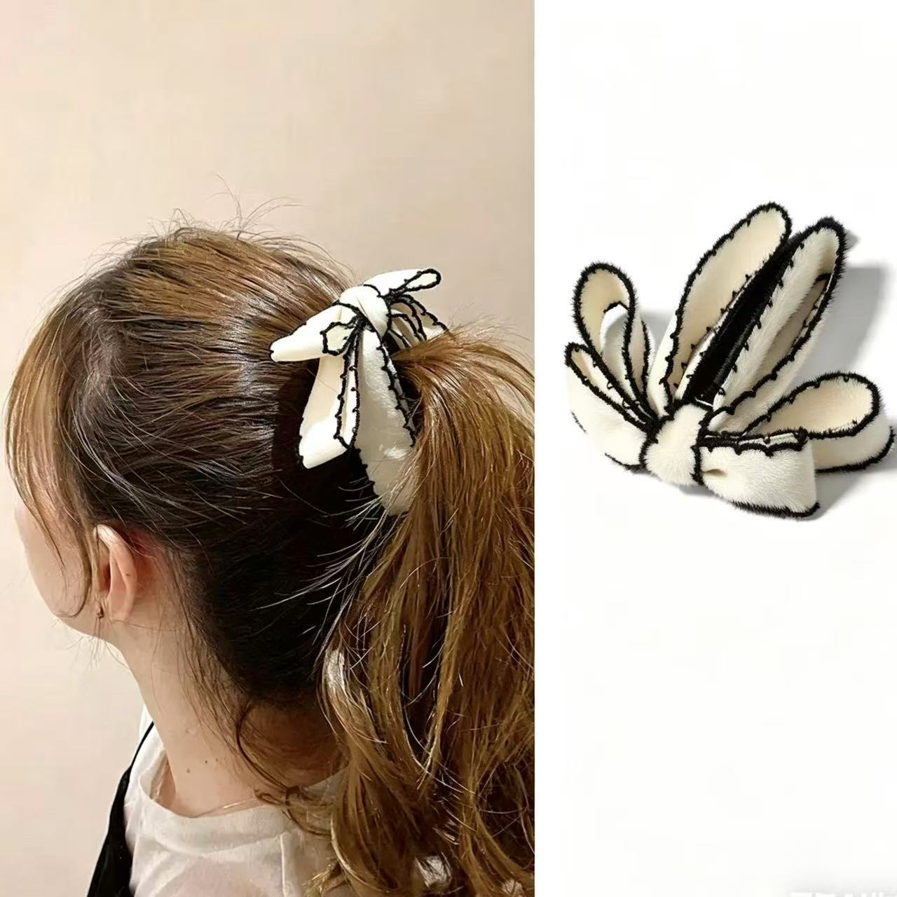 Bow Banana Hairpin Vertical Clip One-word Clip Korean Internet Red Black Elegant Elegant Headpiece Pony Tail Clip