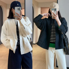 WTHEONE韩系休闲条纹绗绣压花小个子宽松显瘦圆领夹克外套女2025