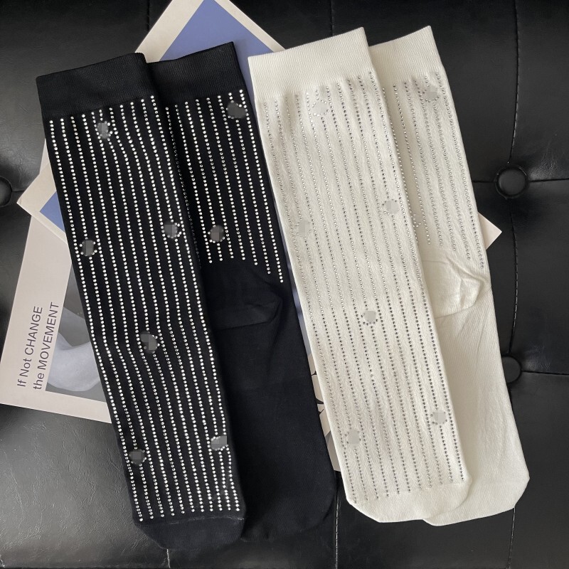 240-pin mercerized cotton mid-barrel letter full-body rhinestone European and American fashion brand sparkling summer eye-absorbing stockings