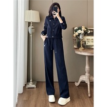 深圳南油欧货运动套装女2025新款秋冬季显瘦开衫外套阔腿裤两件套