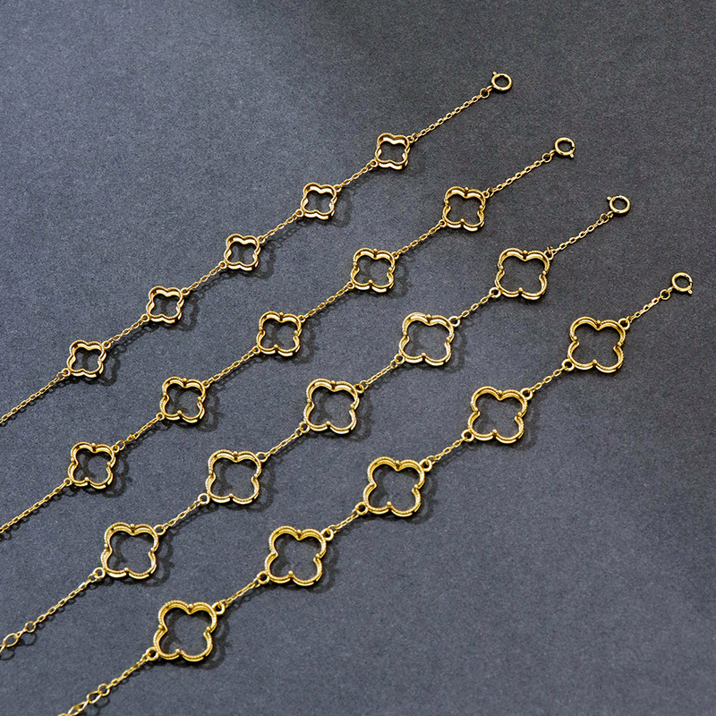 通体s 925純銀金メッキ四葉草の爪に古典的な洗練された底托diyアクセサリーのブレスレットの空托|undefined
