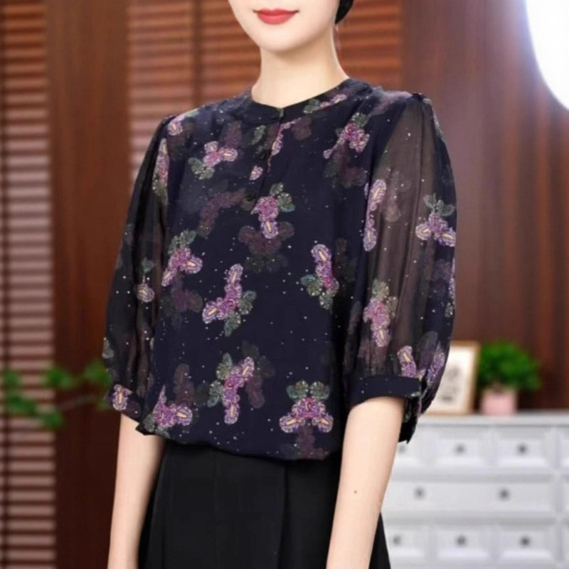 2025夏季新款休闲显瘦百搭大方洋气上衣气质时尚七分袖小衫女其他|undefined