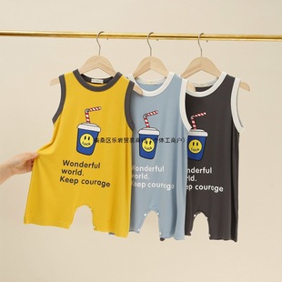 Modal Cotton Kidsren's Pajamas Baby One-Piece Vest 2025 Summer Thin Boys and Girls Crawling Clothes Home Wholesale