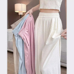 女性用の白い高級アセテートサテンミルクパンツ、フロアレングスパンツ、日本のレイジースタイル、山本カジュアルワイドレッグパンツ、ショートパンツ