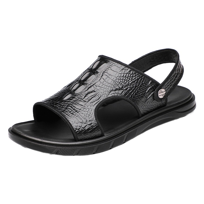 Verano de los nuevos hombres sandalias de cuero genuino zapatos de playa al aire libre patrón de cocodrilo sandalias de moda europea zapatos de los hombres ocasionales de mediana edad
