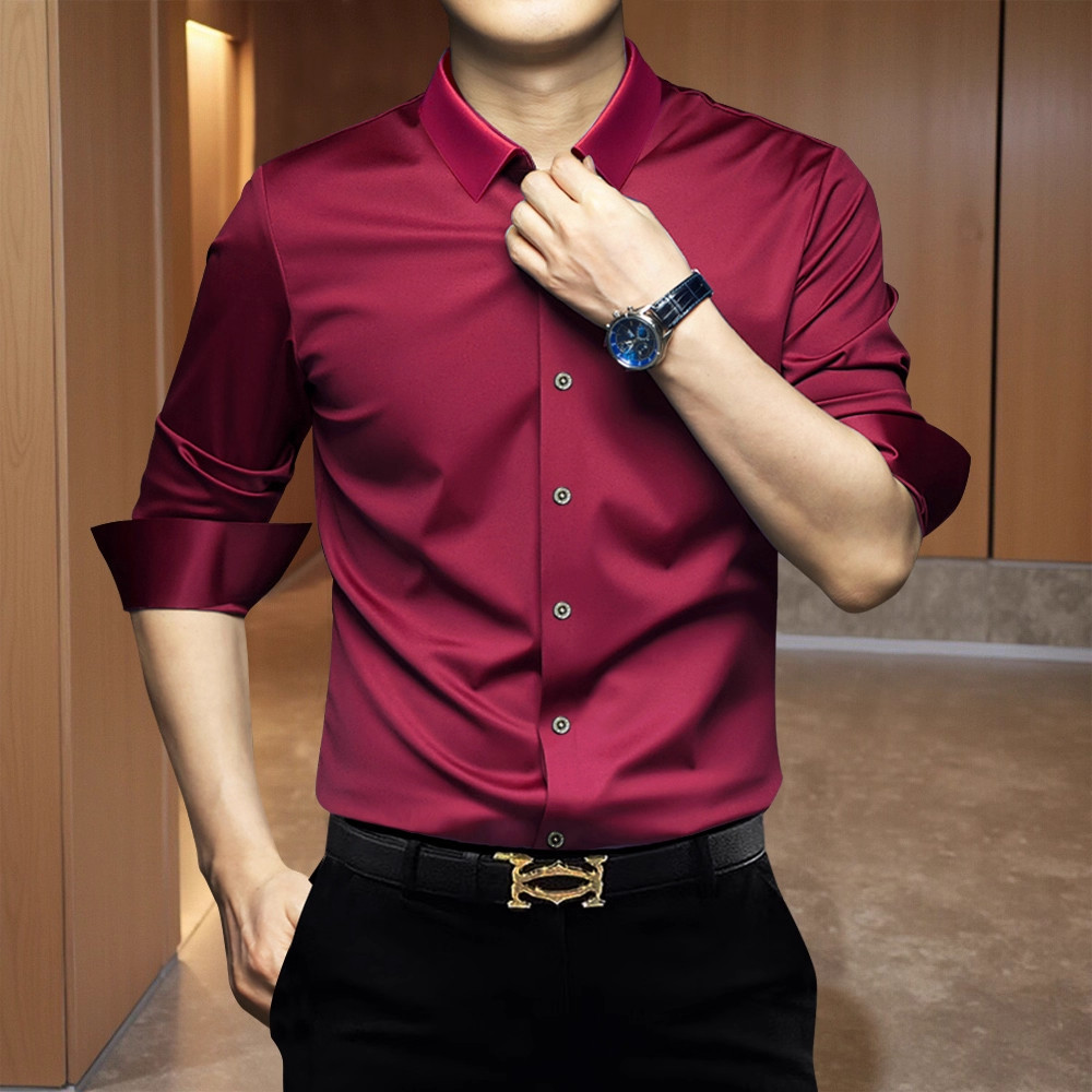 Italian brand high-end black long-sleeved shirt for men, new spring style, wrinkle-resistant, non-iron, slim fit casual shirt.