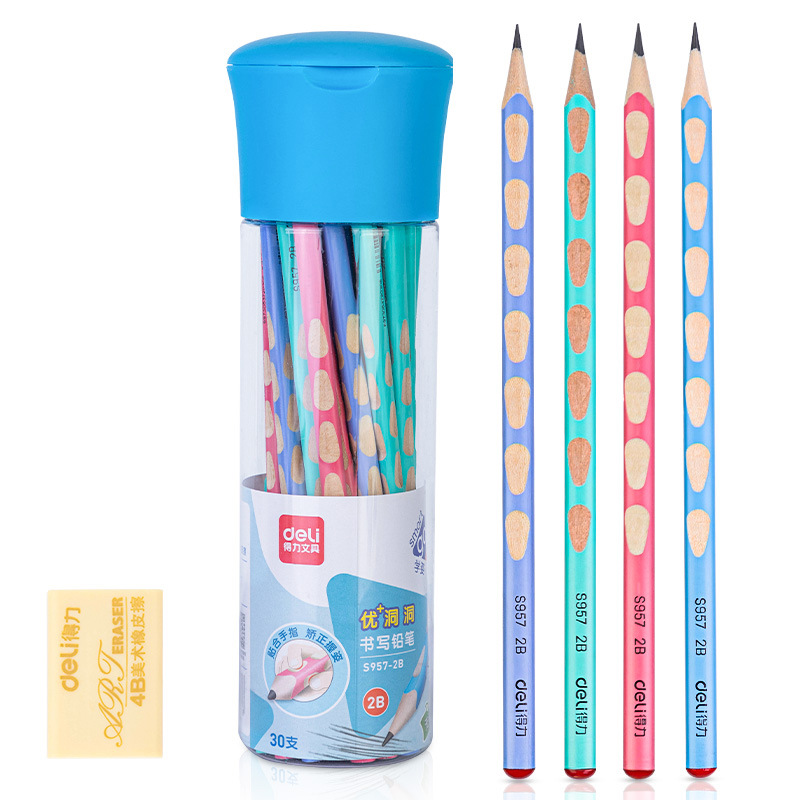 Deli S957 varilla de color excelente artesanía + agujero lápiz corrección agarre Escuela Primaria estudiante lápiz triángulo varilla 2b/HB lápiz