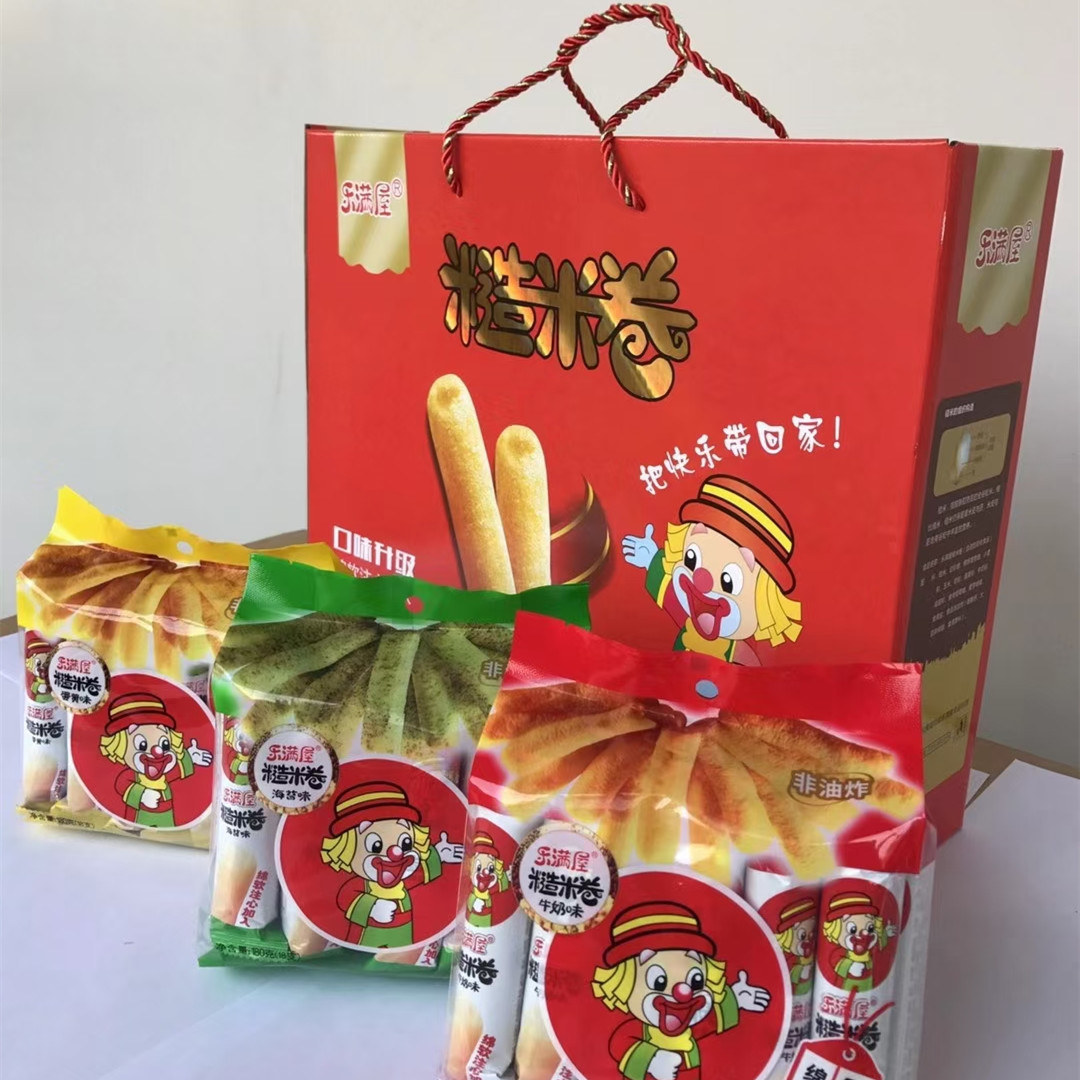 乐满屋红色礼盒1080克混装糙米卷夹心米果休闲膨化食品零食大礼包