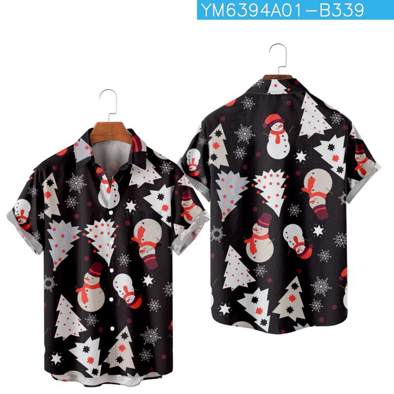 Cross-border foreign trade summer new plus size men's Christmas digital printing short sleeve shirt source manufacturers a generation of hair Cross-border foreign trade summer new plus size men's Christmas digital printing short sleeve shirt source manufacturers a generation of hair