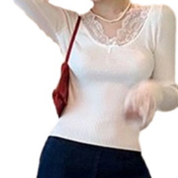 프랑스 하이 엔드 U 넥 레이스 니트웨어 여성용 가을 겨울 플러스 사이즈 통통녀 우아한 내베이스 셔츠 탑