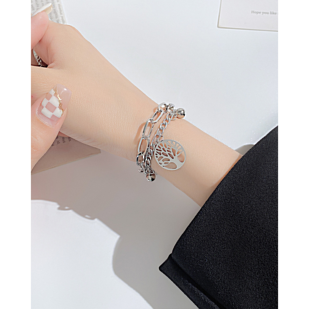 Fashion Tree Stainless Steel Bracelets Layered Chain No Inlaid Stainless Steel Bracelets