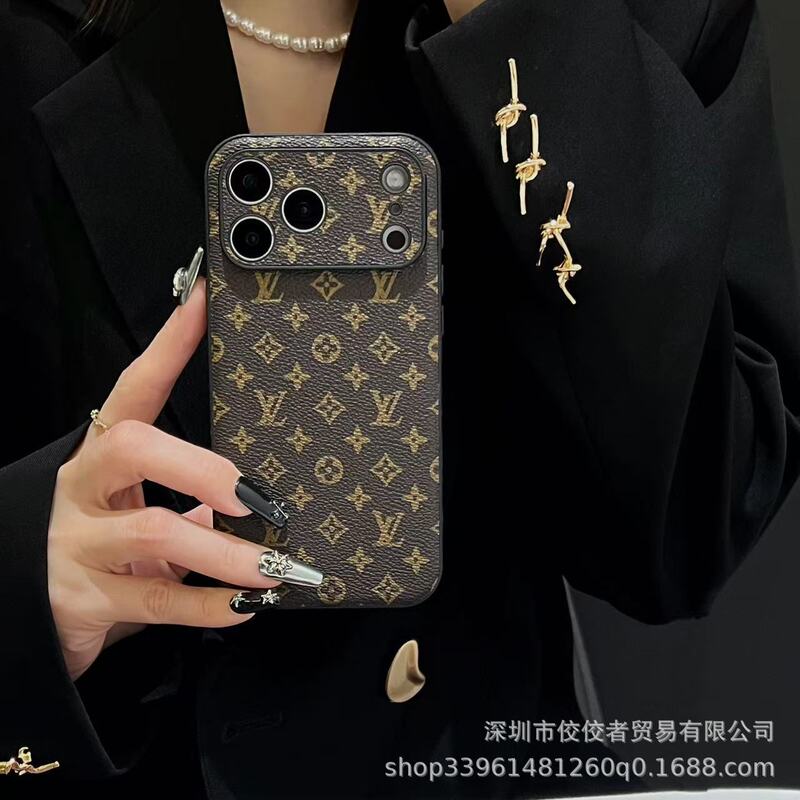 大牌全包镜头苹果17promax手机壳15/16适用iPhone老花皮质软壳新|undefined