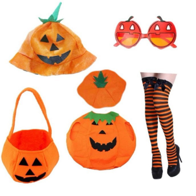 Accesorios de disfraz de calabaza de Halloween para adultos, traje de Halloween, sombrero de calabaza, gafas, disfraz de ropa de calabaza