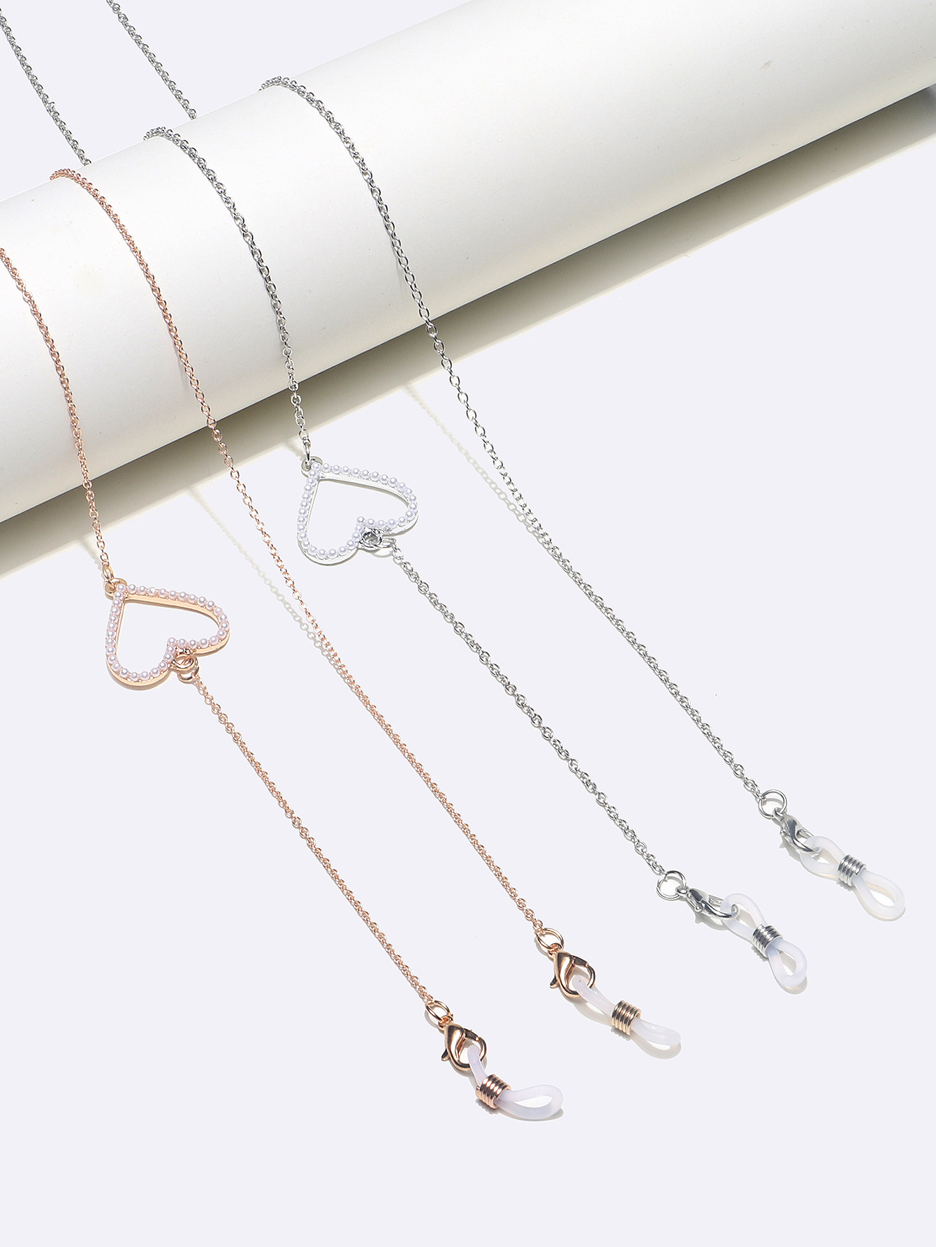 25g Weight Copper Material Two-piece Glasses Chain Peach Heart Pearl Glasses Rope Mask Chain 3