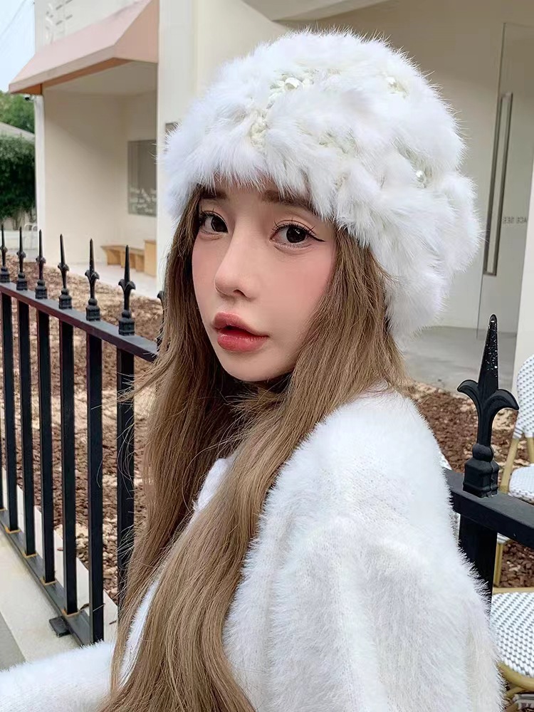 Gorro de punto mujer con piel de conejo y protector de orejas_voghion.com