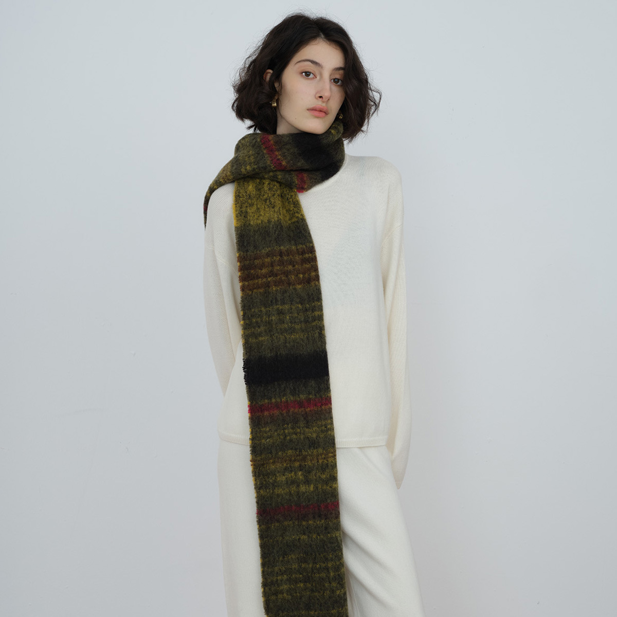 British designer's 2023 new 20 wool blend Saturn striped for women's autumn and winter warmth scarf_voghion.com