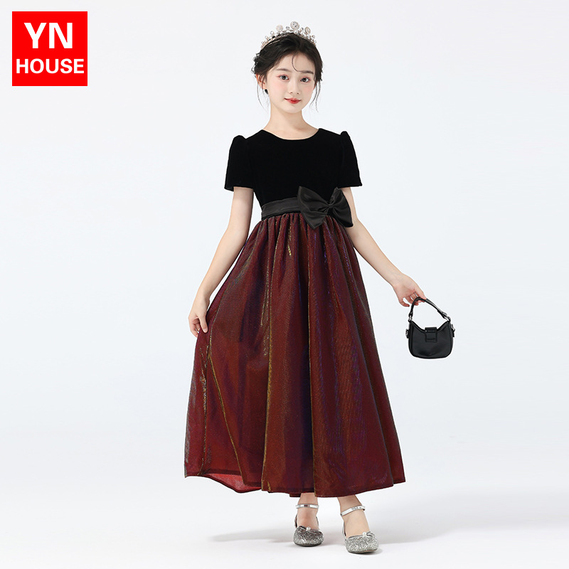 Vestido para niños, vestido de princesa de alta gama para niñas, coro de actuación para niñas, vestido de actuación de malla de manga corta