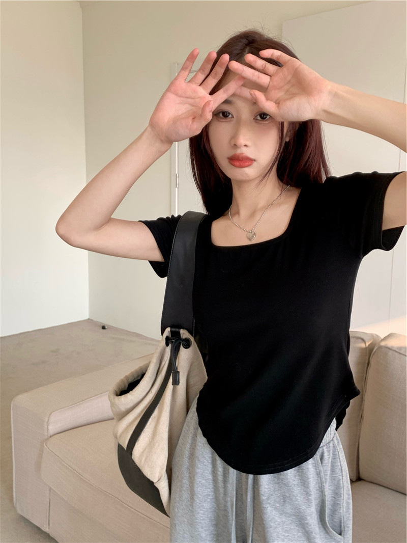 175g Weight Short Sleeve Sleeve Length Polyester Fabric Type Short Top Length T-shirt Tops Type Casual, Daily Occasion Square Neck Neckline Slim Fit Type Solid Color Pattern Summer, Spring, Autumn Season Women's Gender Casual, Simple Style Style Wholesale Women's Casual Simple Style Solid Color Short Sleeve T-Shirts 10