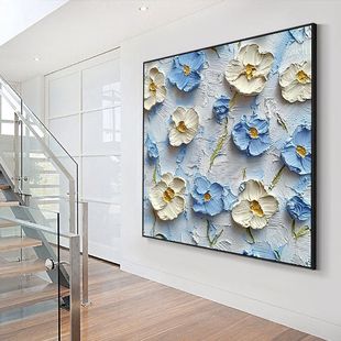Purely Hand-Painted Oil Painting Abstract Flower Stereo Living Room Decoration Painting Accessible Luxury Simple Bedroom Entrance Restaurant Square Hanging Painting