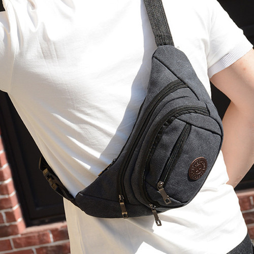 Cross-border men's waist bag men's thickened washed canvas sports chest bag retro large capacity business mobile phone coin purse