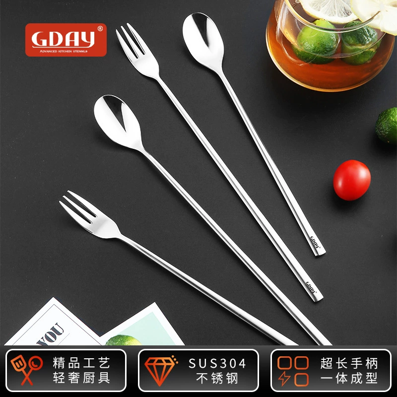 GDAY304 нержавеющая сталь длинная ручка смешивающая ложка длинная ручка фруктовая вилка ледяная ложка Милая десертная ложка медовая ложка Приправа ложка