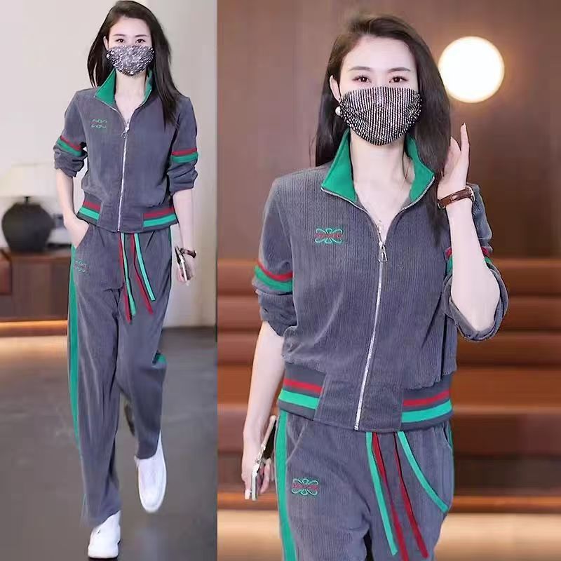 Completo sportivo casual da donna con stampa geometrica 3D, felpa con cappuccio a maniche lunghe e pantaloni da jogging, completo da corsa e lounge._voghion.com