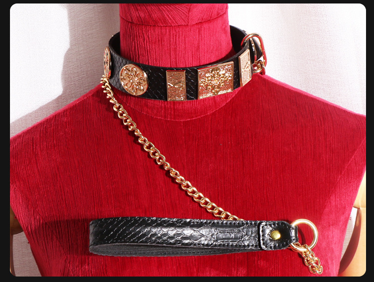 Jiuai SM Flying Fish Collar and Chain Set with Metal and Leather Bondage Accessories — detail image 13