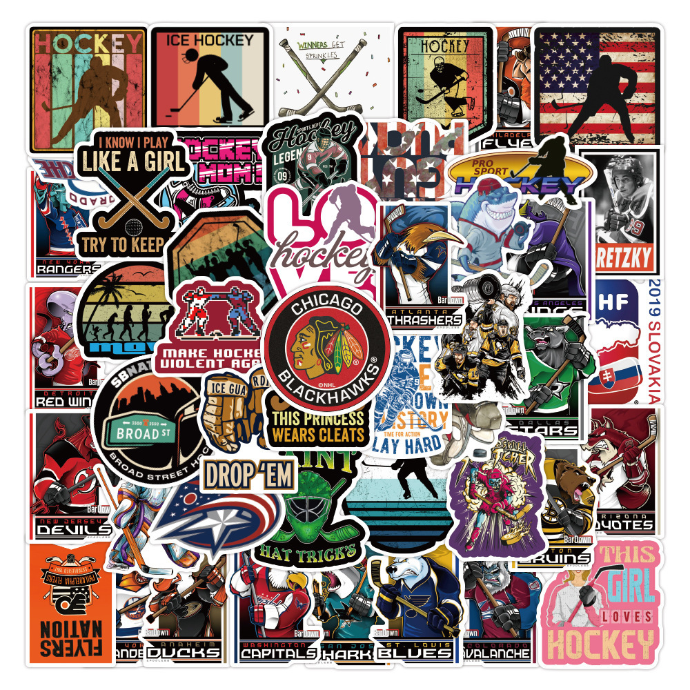 50张曲棍球联盟运动贴纸手机行李箱电脑头盔贴画 hockey sticker