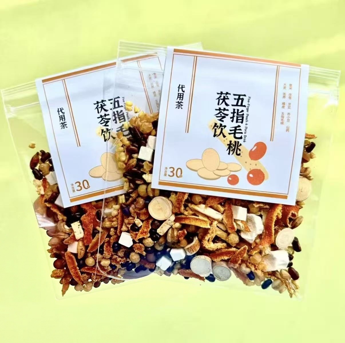 Five Finger Peach Root Poria Herbal Tea Blend with Winter Melon Lotus Leaf and Sour Jujube Rose Tea in use