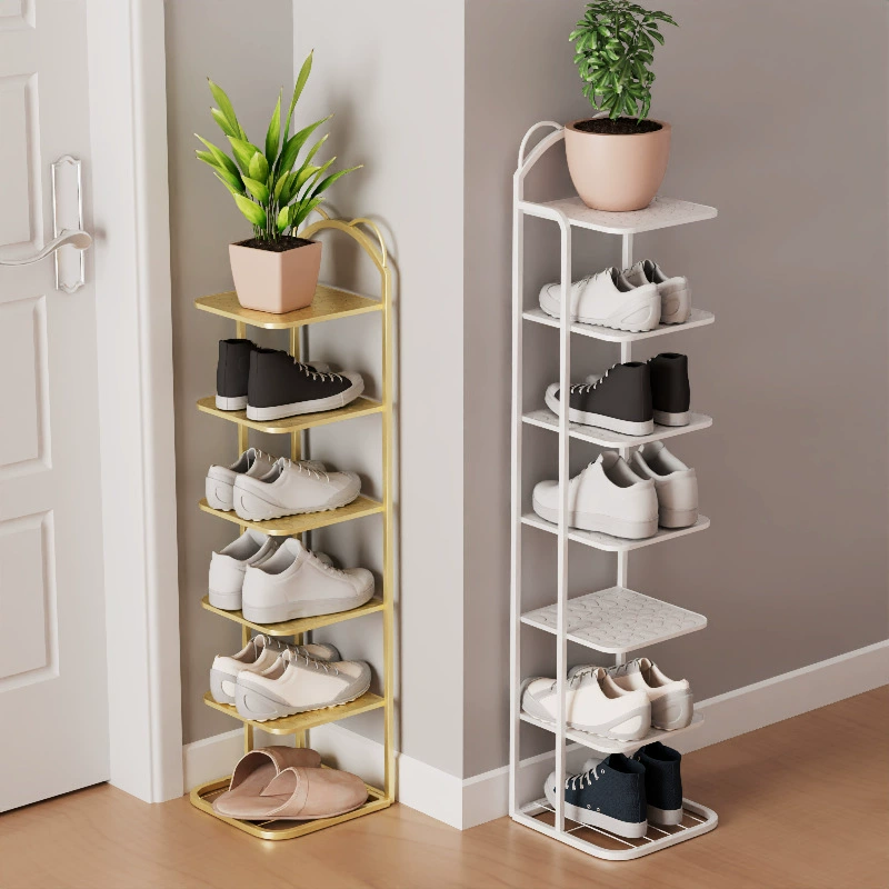 Простой домашний компактный многослойный пылезащитный шкаф для хранения обуви в простом общежитии Современная простая железная полка для обуви с дверью