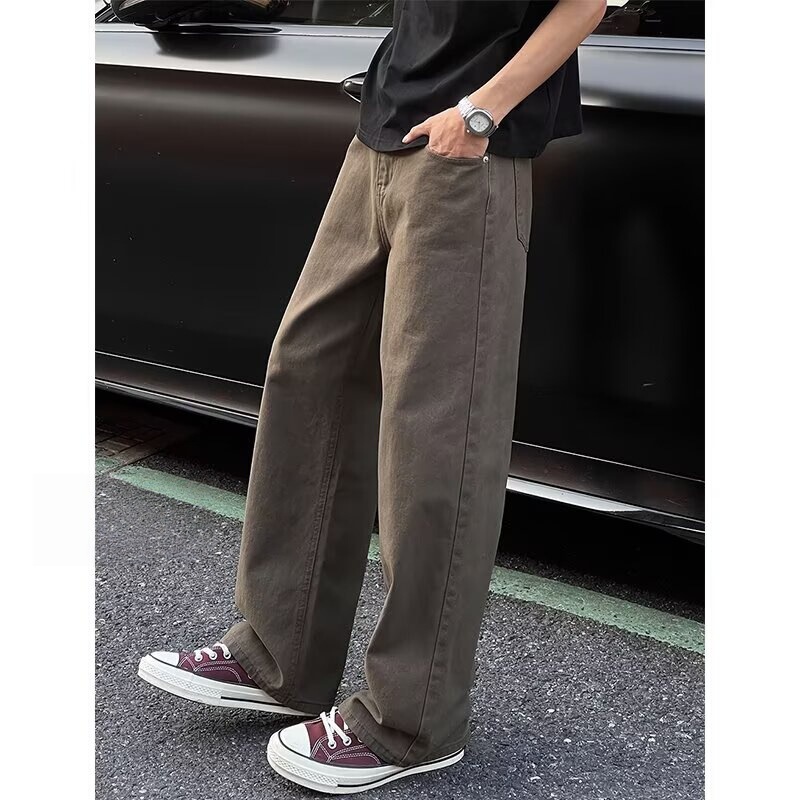 Vintage Solid Color Jeans for Men, Spring and Autumn Wear, American Vibe Wasteland Style Pants, Straight Loose Casual Pants Vintage Solid Color Jeans for Men, Spring and Autumn Wear, American Vibe Wasteland Style Pants, Straight Loose Casual Pants