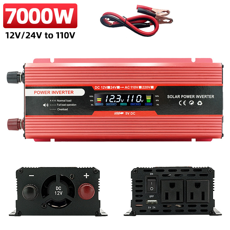 Inversor de Corriente para Automóvil con Pantalla LCD Digital Transfronteriza, Estándar Estadounidense, Amazon, Doble Voltaje de 12-24v a 110v, Alta Potencia de 6000W