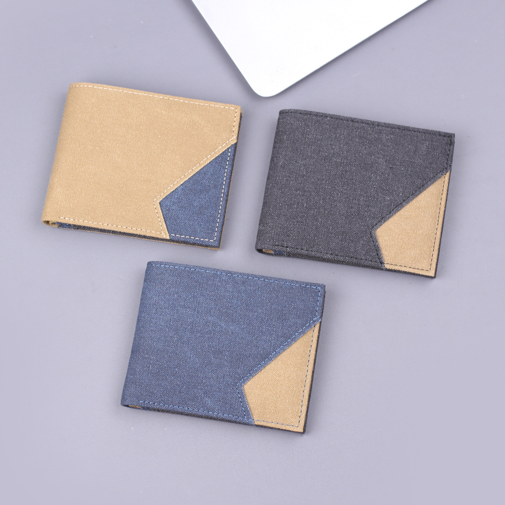 Jean cartera corta de hombre cartera de 9 tarjetas para hombres cartera de lona de tela suave cartera de cuero empalme