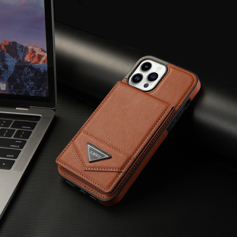 For Apple 16 15 14 13 Drop-resistant Card Holder Phone Case 12 Solid Color Up and Down Flip Cover Protective Cover