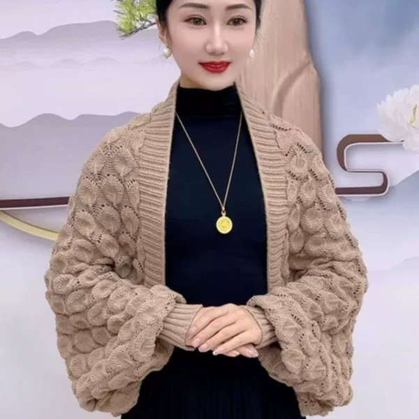 New Solid Color Shawl, Retro Woven Hollow Sleeve Shawl, High-End Western Style Cardigan, Warm Women's Cheongsam Outer Wear