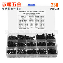730pcs��װM3��ɫ�Ͻ��Բ��ͷ��������˨��Ƭ�������������˿��